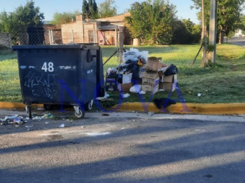 Contenedor desbordado y basura acumulada en Martínez Fonte y avenida Pellegrini