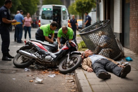 Se descompensó, perdió el control y terminó arriba de la vereda tras chocar con un cesto