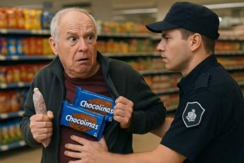 Detenido por goloso: cayó un jubilado por intentar llevarse Chocolinas y un salame escondidos en la ropa