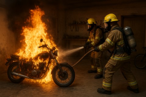 Una moto se incendió dentro de una vivienda en calle Colón
