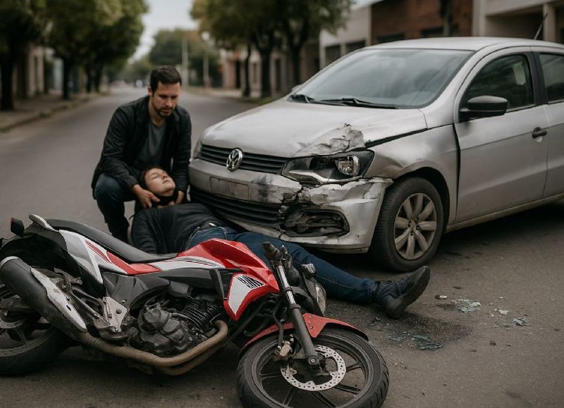 Se produjo un accidente entre una moto y un auto en Boulevard Larrea y Avellaneda