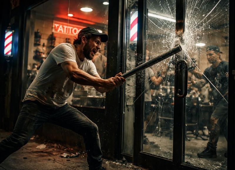 Se enojó con un tatuador, agarró un fierro y le rompió el vidrio del local: estaba drogado hasta las tuercas