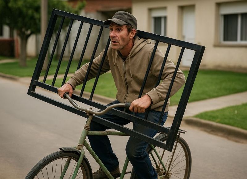 Robó un portón, lo cargó en bicicleta y ahora lo busca la polícia