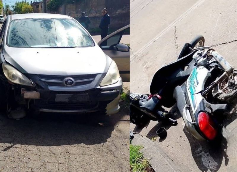 Chocaron un auto y una moto en pleno centro